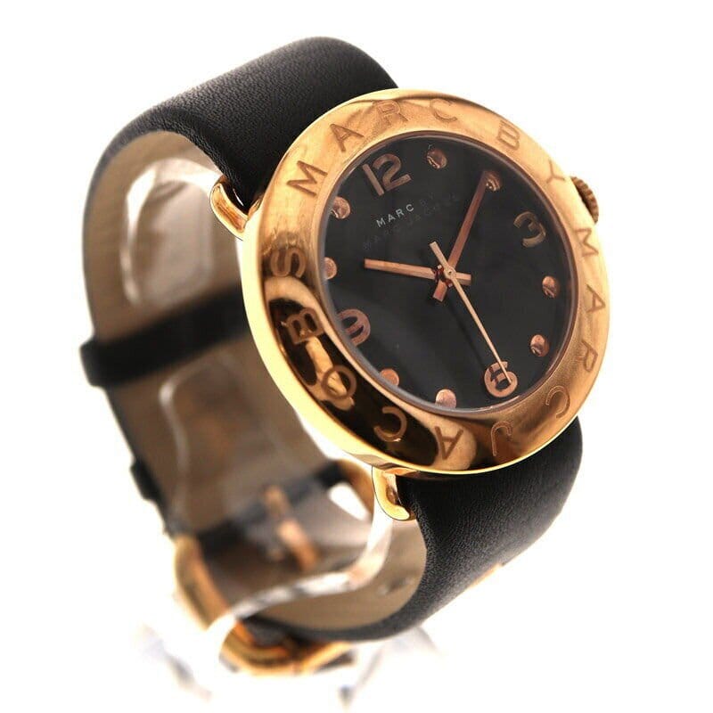 Marc Jacobs Amy Black Dial Black Leather Strap Watch for Women - MBM1225