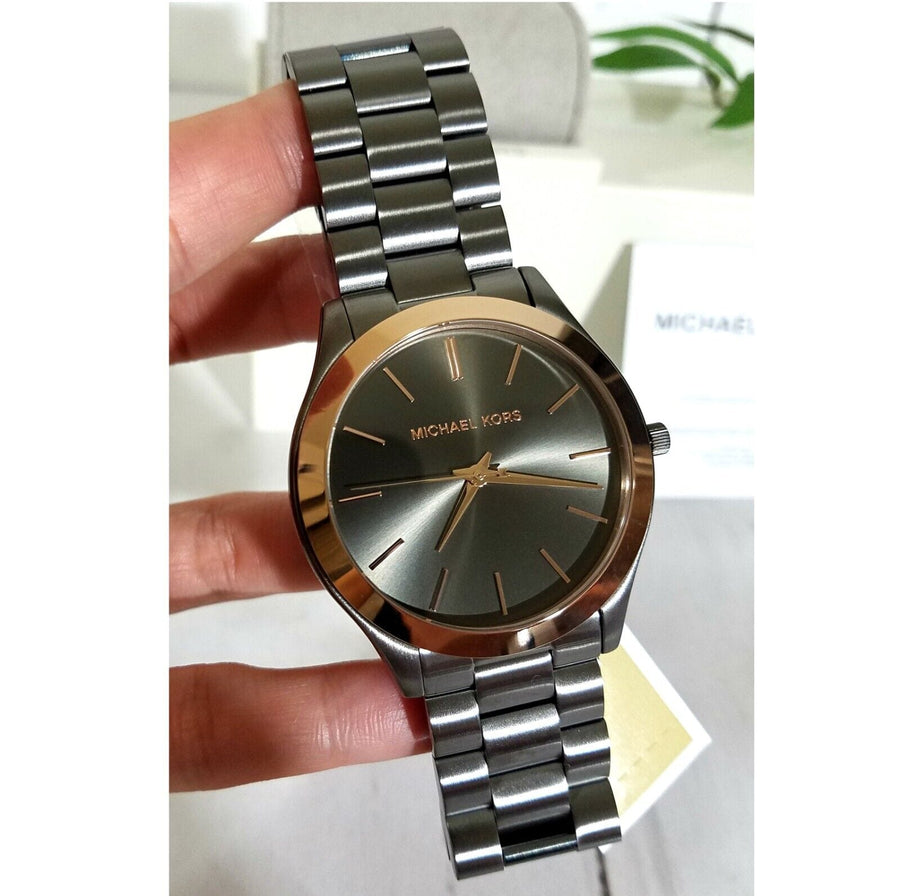 Michael Kors Runway Quartz Grey Dial Grey Steel Strap Watch For Women - MK8576