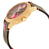 Gucci G Timeless Floral Brown Dial Brown Leather Strap Watch For Women - YA1264038