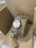 Burberry The Classic Guilloche Silver Dial Grey Leather Strap Watch for Women - BU10113