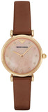 Emporio Armani Gianni T Bar Quartz Pink Mother of Pearl Dial Brown Leather Strap Watch For Women - AR1960