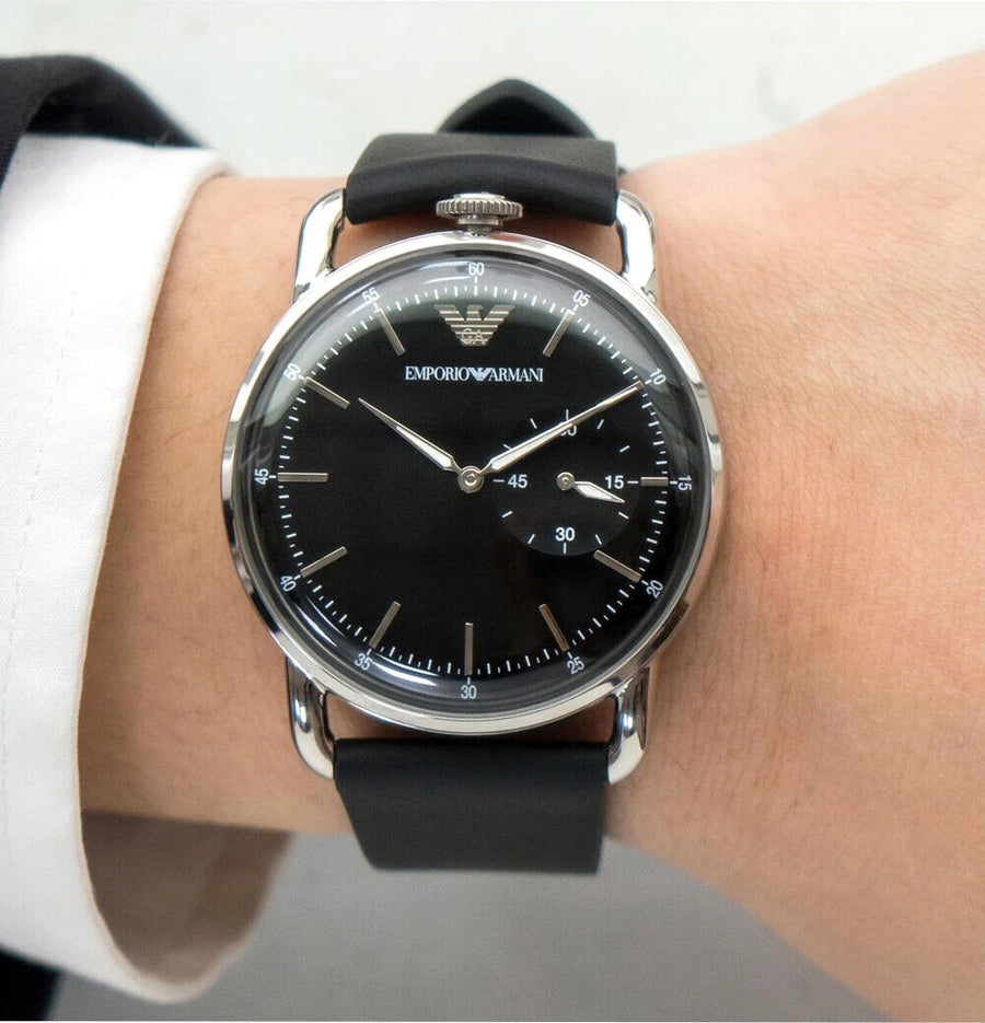 Emporio Armani Aviator Quartz Black Dial Black Leather Strap Watch For Men - AR11336