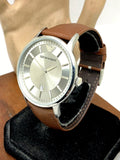 Emporio Armani Renato Quartz Silver Dial Brown Leather Strap Watch For Men - AR11185