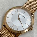 Calvin Klein Minimal White Dial Rose Gold Mesh Bracelet Watch for Women - K3M22626