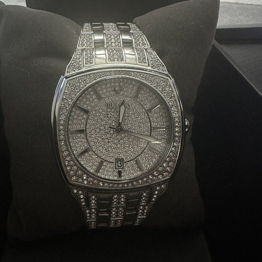 Bulova Phantom Swarovski Crystal Pave Silver Dial Silver Steel Strap Watch for Men - 98B296