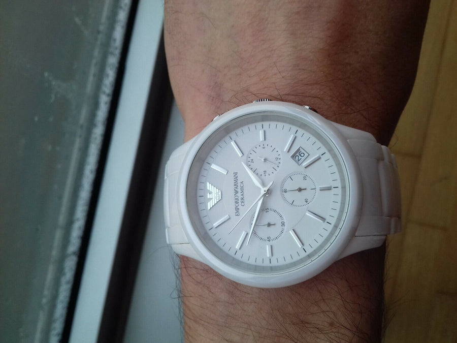 Emporio Armani Ceramica Chronograph White Dial White Strap Watch For Men - AR1453