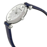 Emporio Armani Gianni T Bar Quartz Crystals Silver Dial Blue Leather Strap Watch For Women - AR11344