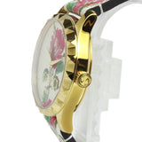 Gucci G Timeless Floral Gold Dial White Leather Strap Watch For Women - YA1264084