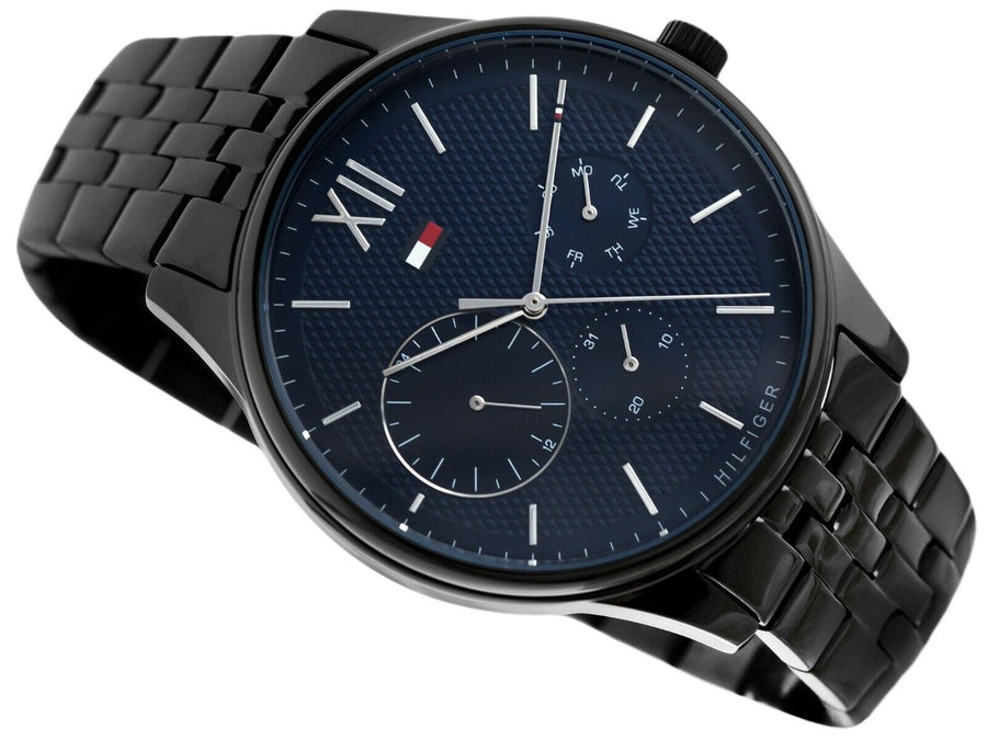 Tommy Hilfiger Damon Quartz Chronograph Blue Dial Black Steel Strap Watch for Men - 1791454