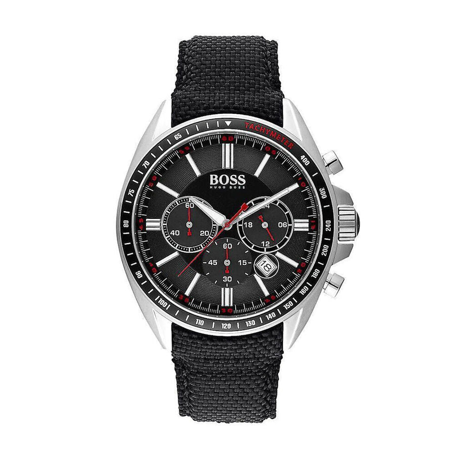 Hugo Boss Driver Black Dial Black Leather Strap Watch for Men -1513087