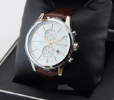 Hugo Boss Jet Chronograph Quartz Silver Dial Brown Leather Strap Watch For Men - HB1513280