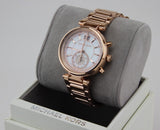 Michael Kors Sawyer Mother of Pearl White Dial Rose Gold Steel Strap Watch for Women - MK6282