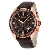 Hugo Boss Driver Sport Chronograph Brown Dial Brown Leather Strap Watch for Men - 1513093