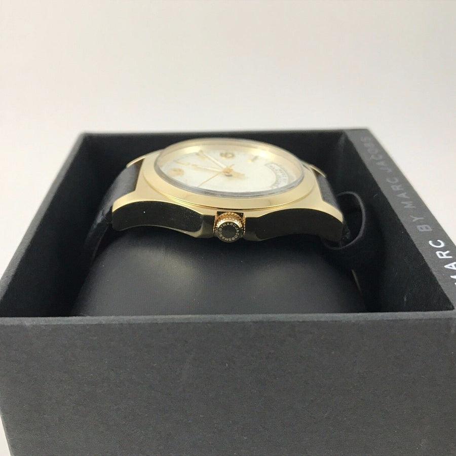 Marc Jacobs Baby Dave Gold Dial Black Leather Strap Watch for Women - MBM1264