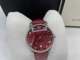 Gucci G-Timeless Mother of Pearl Red Dial Red Leather Strap Watch For Women - YA1264041