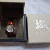 Burberry The City Silver Dial Orange Leather Strap Watch for Women - BU9121