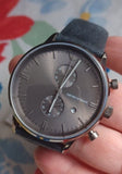 Emporio Armani Classic Grey Dial Grey Leather Strap Watch For Men - AR0388