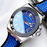 Versace Chain Reaction Quartz Blue Dial Blue & Black Leather Strap Watch for Men - VEDY00119