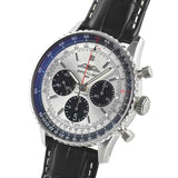 Breitling Navitimer B01 Chronograph 43 Silver Dial Black Leather Strap Watch for Men - AB0138241G1P1