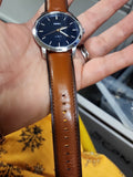 Fossil Minimalist Blue Dial Brown Leather Strap Watch for Men - FS5304