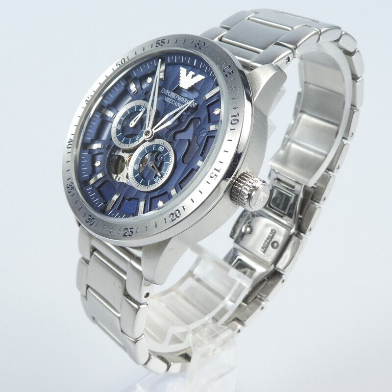 Emporio Armani Meccanico Automatic Blue Dial Silver Steel Strap Watch For Men - AR60052