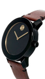 Movado Bold Black Dial Brown Leather Strap Watch For Men - 3600305