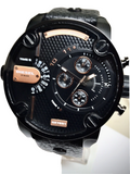 Diesel Little Daddy Chronograph Black Dial Black Leather Strap Watch For Men - DZ7291