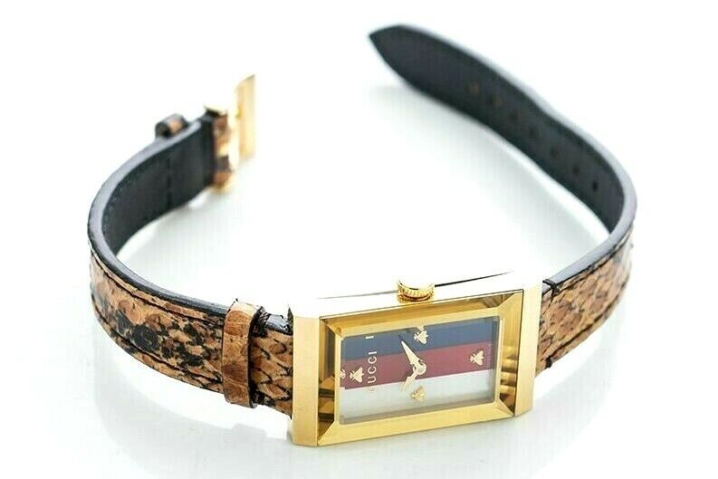 Gucci G-Frame Mother of Pearl Dial Brown Leather Snakeskin Strap Watch For Women - YA147402