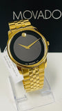 Movado Museum Black Dial Gold Steel Strap Watch For Men - 606997