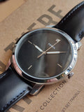 Fossil The Minimalist Carbon Series Black Dial Black Leather Strap Watch for Men - FS5497