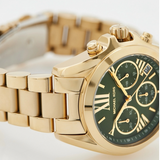 Michael Kors Bradshaw Chronograph Green Dial Gold Steel Strap Watch For Women - MK7257