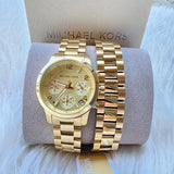 Michael Kors Runway Chronograph Analog Gold Dial Gold Steel Strap Watch for Women - MK7452