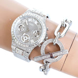 Guess Moonlight Multi Function Diamonds Silver Dial Silver Steel Strap Watch for Women - GW0320L1