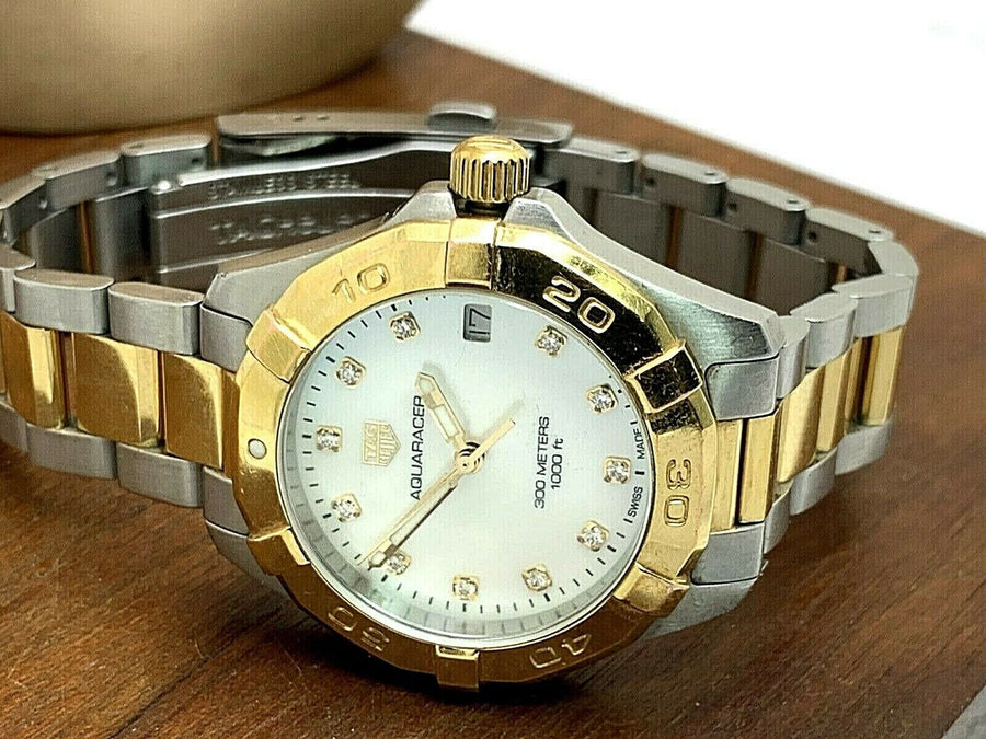 Tag Heuer Aquaracer White Mother of Pearl Dial Two Tone Steel Strap Watch for Women - WBD1322.BB0320