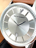 Emporio Armani Renato Quartz Silver Dial Brown Leather Strap Watch For Men - AR11185