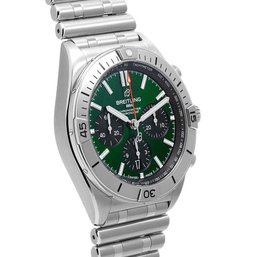 Breitling Chronomat B01 42mm Green Dial Silver Steel Strap Watch for Men - AB01343A1L1A1