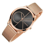 Calvin Klein Minimal Black Dial Rose Gold Mesh Bracelet Watch for Men - K3M21621