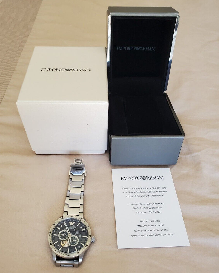 Emporio Armani Mario Chronograph Automatic Blue Dial Silver Steel Strap Watch For Men - AR60052