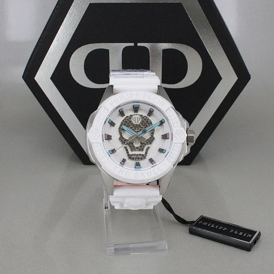 Philipp Plein The Skull White Dial White Silicone Strap Watch for Men - PWAAA1521