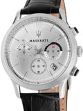 Maserati Ricordo Silver Dial Black Leather Strap Watch For Men - R8871633001