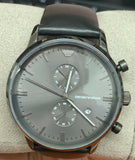 Emporio Armani Classic Grey Dial Grey Leather Strap Watch For Men - AR0388