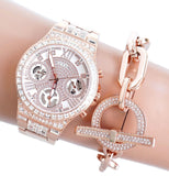 Guess Moonlight Multi Function Diamonds White Dial Rose Gold Steel Strap Watch for Women - GW0320L3