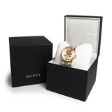 Gucci G Timeless Floral Gold Dial White Leather Strap Watch For Women - YA1264084