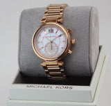 Michael Kors Sawyer Mother of Pearl White Dial Rose Gold Steel Strap Watch for Women - MK6282