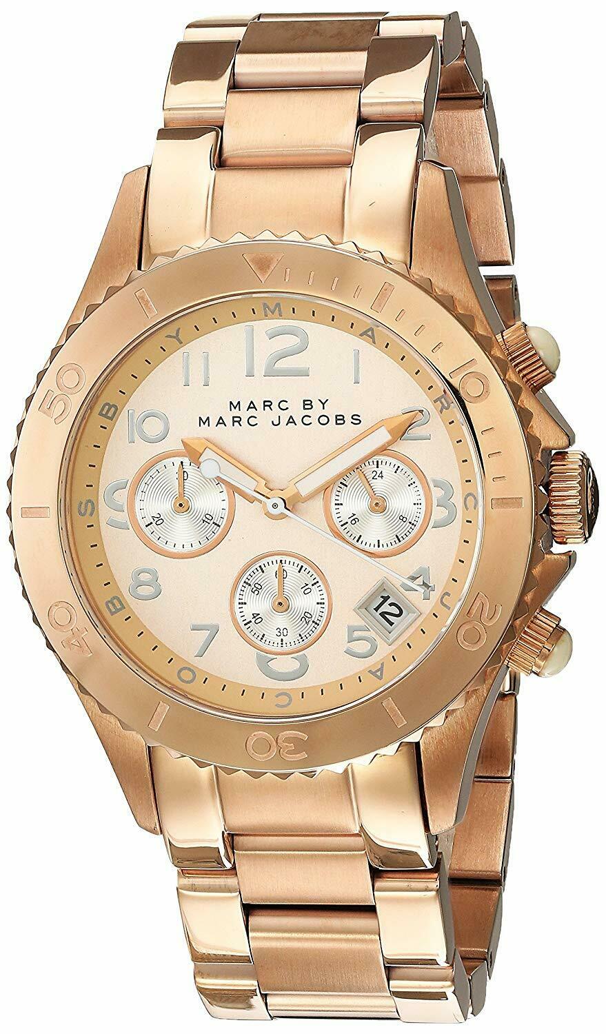 Marc Jacobs Rock Chronograph Rose Gold Dial Rose Gold Steel Strap Watch for Women - MBM3156