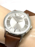 Emporio Armani Renato Quartz Silver Dial Brown Leather Strap Watch For Men - AR11185