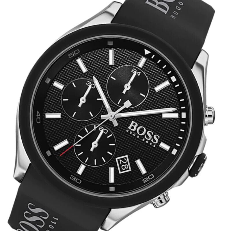 Hugo Boss Velocity Black Dial Black Leather Strap Watch for Men - 1513716