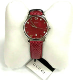 Gucci G-Timeless Mother of Pearl Red Dial Red Leather Strap Watch For Women - YA1264041