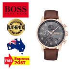 Hugo Boss Navigator Grey Dial Brown Leather Strap Watch for Men - 1513496