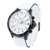 Tommy Hilfiger Bank Chronograph White Dial White Rubber Strap Watch for Men - 1791723